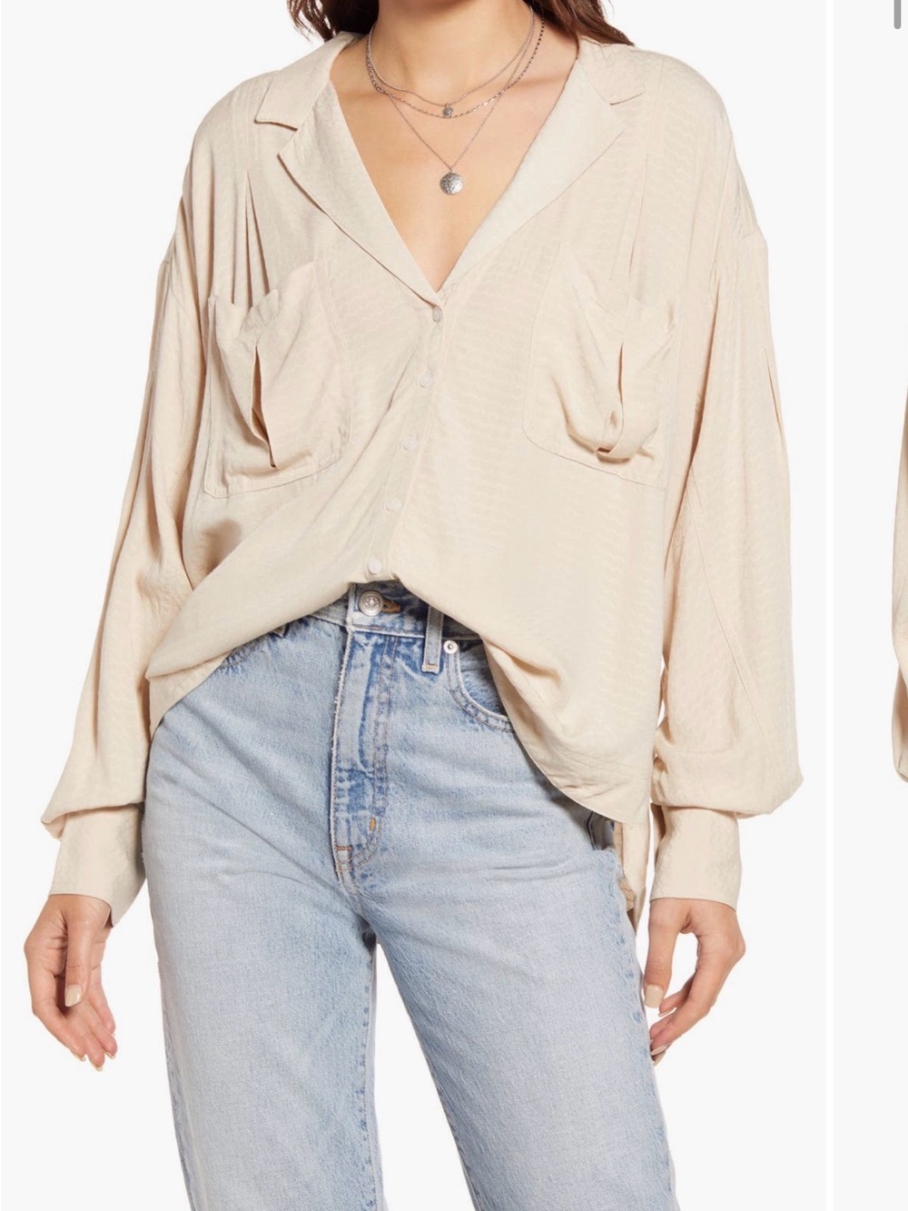 Free People Cream Button-Front Relaxed Shirt